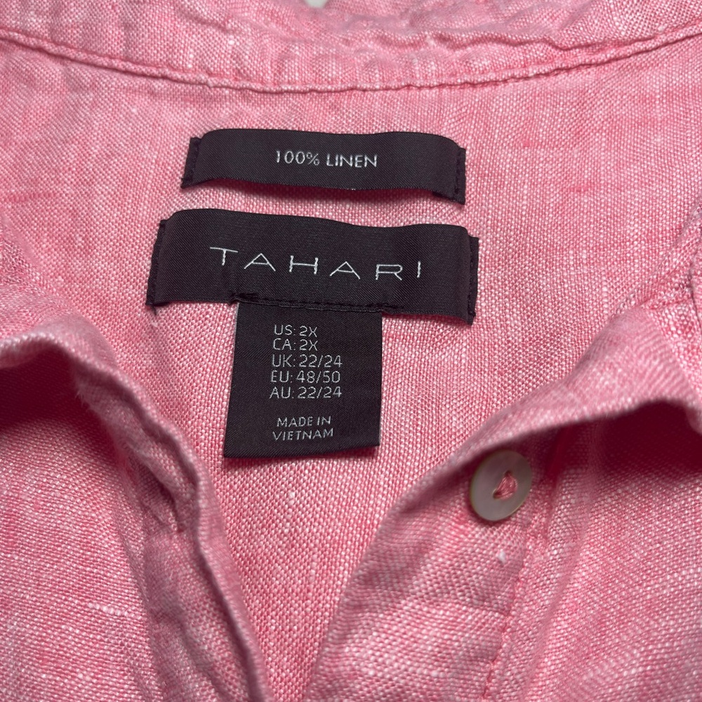 TAHARI 100% Linen‎ Pink, Sleeveless, 1/2 Button Front Women’s Dress Sz 2X - Picture 3 of 6